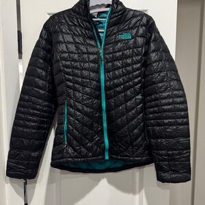 The North Face Black and Teal Quilted Jacket